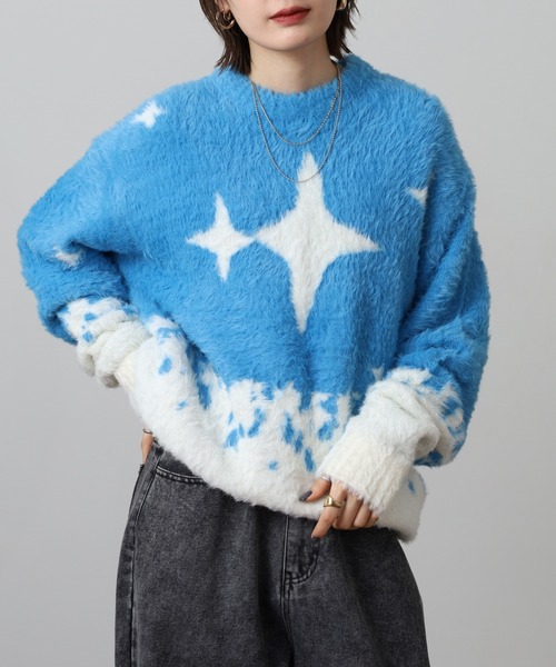 MARK & LONA 星柄ニットセーター MARK&LONA - MARK&LONA マーク&ロナ スター 星柄 Vネック ニット