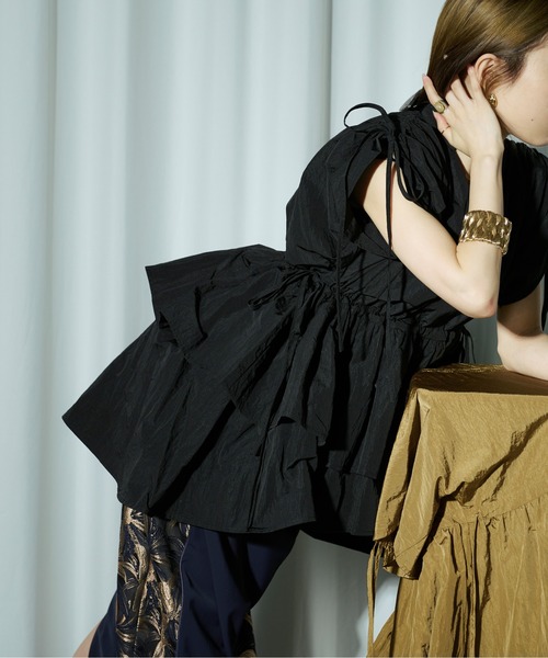 「Ezick」 長袖ブラウス FREE カーキブラウン レディース_画像2