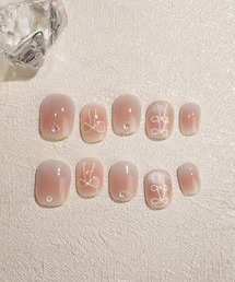 Anail ネイルチップ ネイルシール 水光ネイルピンクマーブルフラワー