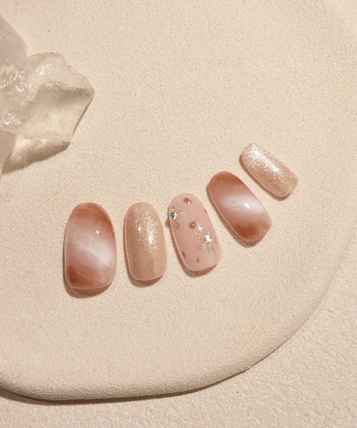 Anail ネイルチップ ネイルシール 水光ネイルピンクマーブルフラワー