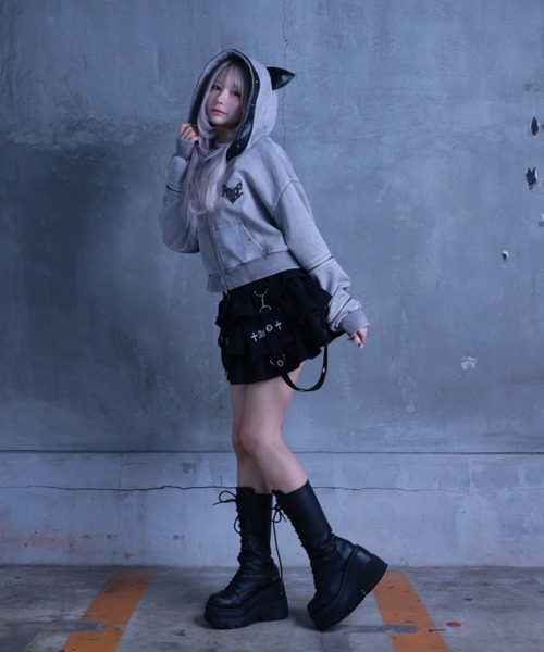 【期間限定値下げ】Amilige ねこみみショート丈パーカー 黒 Amilige（アミリージュ）の「ねこみみショート丈パーカー（パーカー