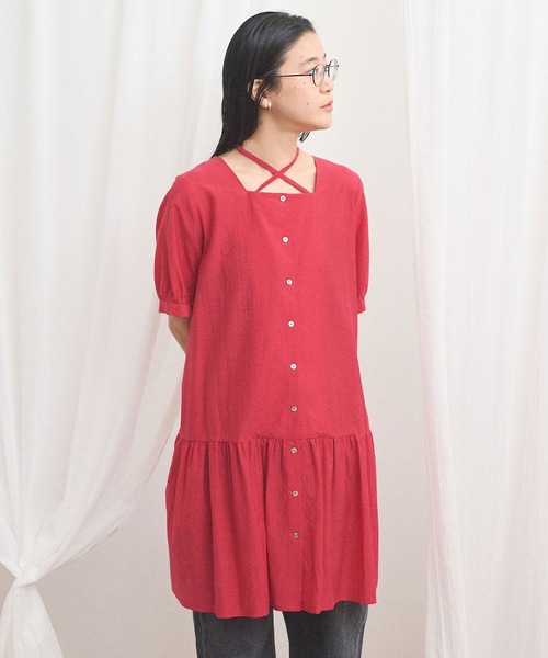 fig London 段フリル半袖ワンピース fig London（フィグロンドン