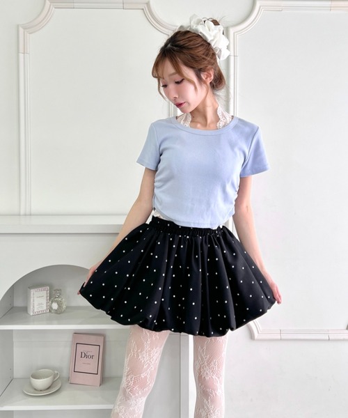 Loueme スカート 「5色展開」ドット＆無地バルーンミニスカート