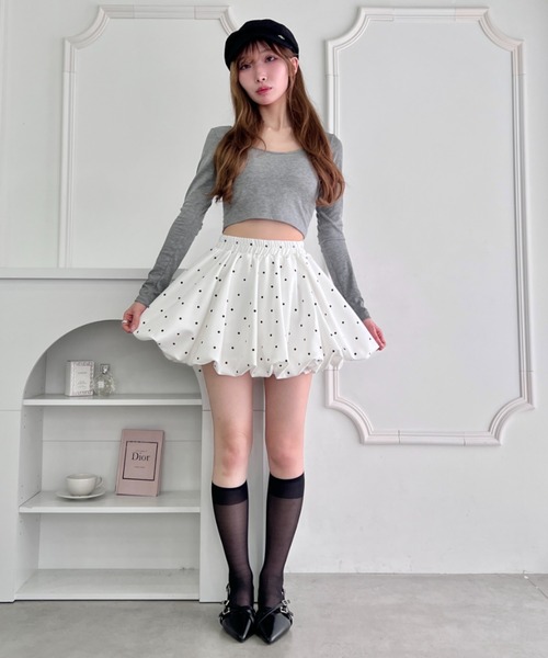 Loueme スカート 「5色展開」ドット＆無地バルーンミニスカート