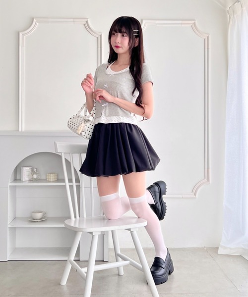 Loueme スカート 「5色展開」ドット＆無地バルーンミニスカート