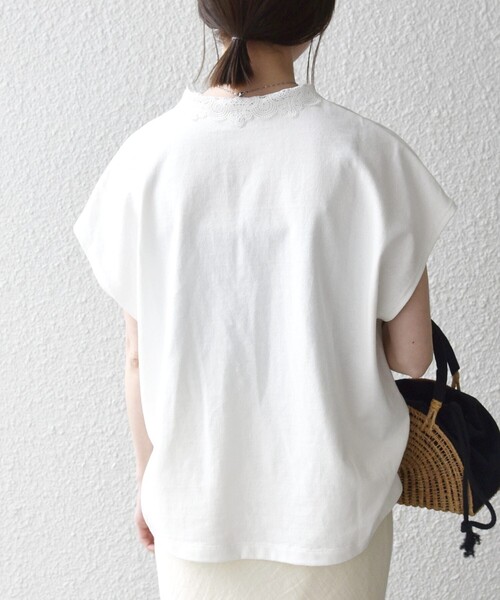 tシャツ SHIPS any:「洗濯機可能」レース カラー フレンチスリーブ ポロ プルオーバー レディースの画像