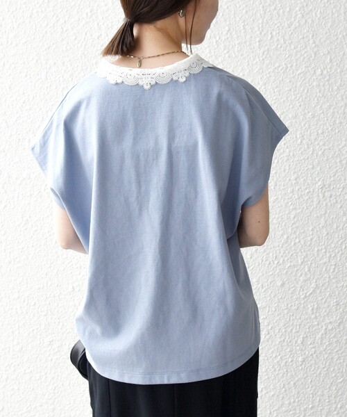 tシャツ SHIPS any:「洗濯機可能」レース カラー フレンチスリーブ ポロ プルオーバー レディースの画像