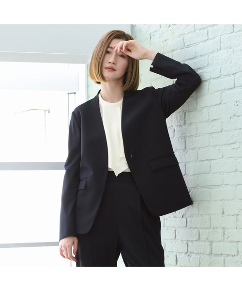 「AOYAMA」 「AnchorWoman」ノーカラージャケット M ネイビー レディース_画像2