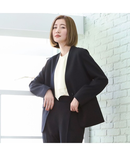 「AOYAMA」 「AnchorWoman」ノーカラージャケット M ネイビー レディース_画像3