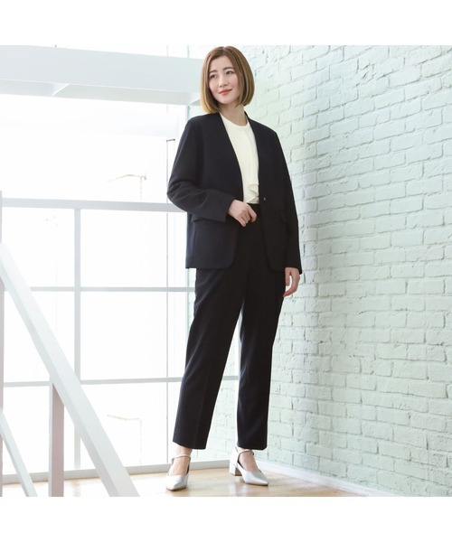 「AOYAMA」 「AnchorWoman」ノーカラージャケット M ネイビー レディース_画像4