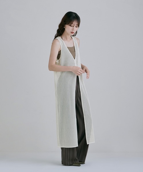 エトロ ETRO シルク100%ベスト ジレ　サイズ46 L etoll.（エトル） ベスト ジレ 夏 メッシュレースVネックロングジレ