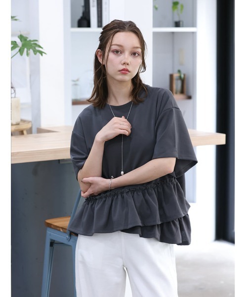 fifth（フィフス） tシャツ 半袖 アシンメトリーフリルデザインプル