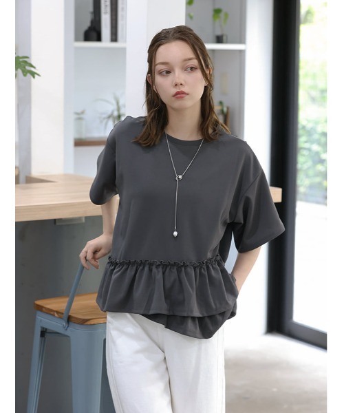 fifth（フィフス） tシャツ 半袖 アシンメトリーフリルデザインプル