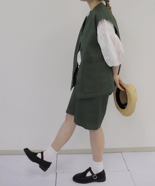 「haupia」 半袖ブラウス MEDIUM カーキ レディース_画像2