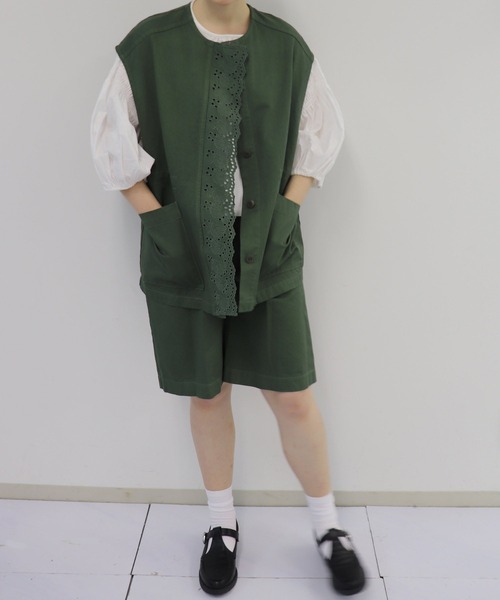 「haupia」 半袖ブラウス MEDIUM カーキ レディース_画像3