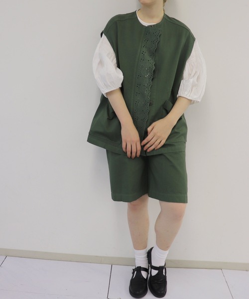 「haupia」 半袖ブラウス MEDIUM カーキ レディース_画像4