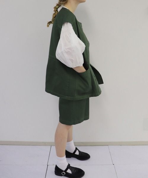 「haupia」 半袖ブラウス MEDIUM カーキ レディース_画像5