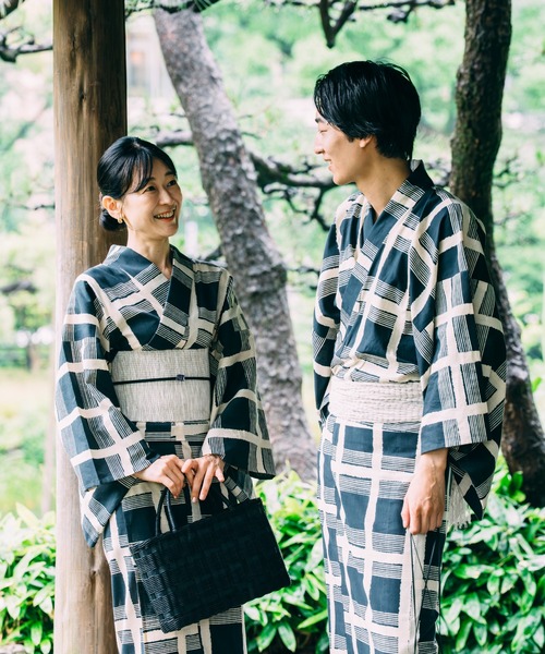 浴衣 「kuros’別注」こだわりの浴衣 ゆらぎ格子 国内染色　レディース レディースの画像