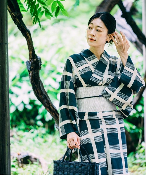 浴衣 「kuros’別注」こだわりの浴衣 ゆらぎ格子 国内染色　レディース レディースの画像