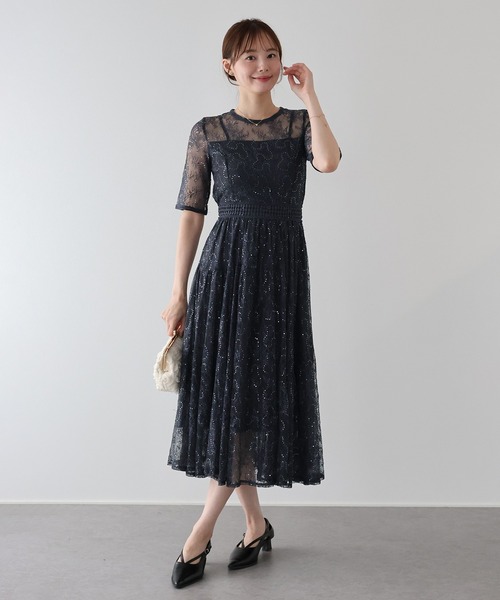 結婚式 レース スパンコール 刺繍 パーティドレス オケージョン お呼ばれ BLUEEAST（ブルーイースト） パーティードレス ドレス スパンコール
