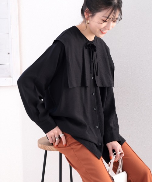 シティショップ　2024SS シアーセーラーシャツ　ブラック　ブラウス シティショップ 2024SS シアーセーラーシャツ ブラック ブラウス