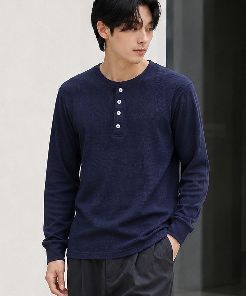 RRL インディゴ ヘンリーネック サーマル 長袖Tシャツ B.I.D. ヘンリーネック tシャツ 「Bl」ヘンリーネックサーマルTシャツ