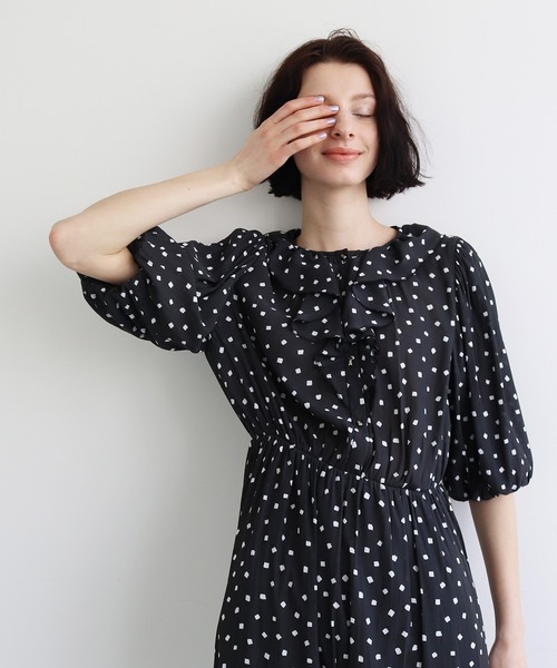 DRESSLAVE ワンピース dot frill plenty dress(スクエアドット柄フリル  