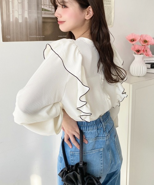 その他 Y moment+ ブラウス シャツ パール釦マルチウェイ配色メローフリル