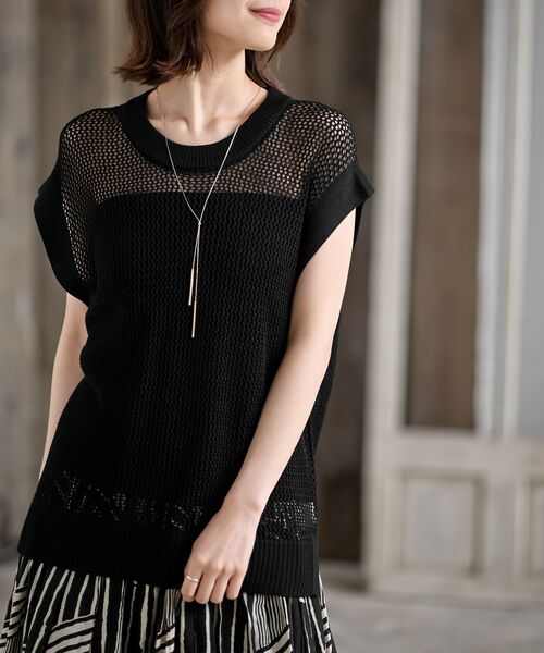 美品 Rossa インポートローサ レース メッシュ シアーベスト ジレ ジレ ベスト ロング レディース 透かし編み シアー レース