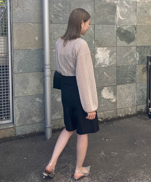 tシャツ 透かし編みクルーネックトップス -手洗い可- レディース