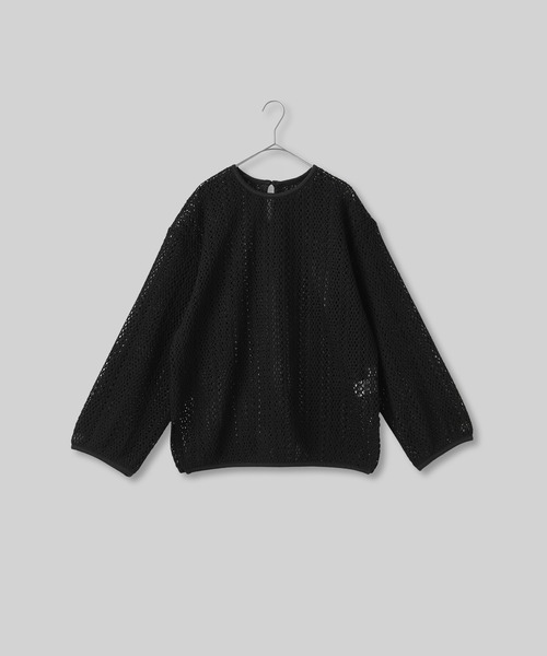 tシャツ 透かし編みクルーネックトップス -手洗い可- レディース