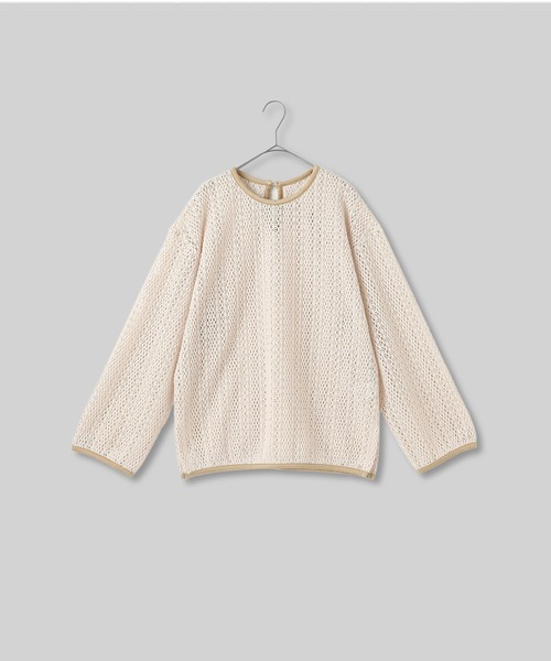 tシャツ 透かし編みクルーネックトップス -手洗い可- レディース