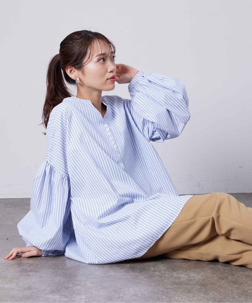 Chez toi（シェトワ） ブラウス シャツ スリットネック袖ボリューム