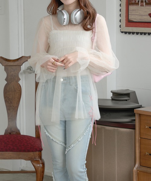 Ambre Neige（アンブルネージュ） ブラウス シャツ sheer candy tops