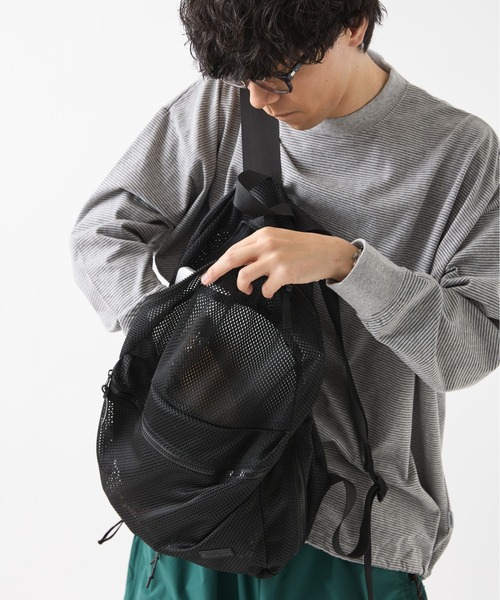 【美品】thingsthatmatter MESH BACKPACKメッシュ ONE-SHOULDER MESH BACKPACK ¥22,000 tax in BLACK 巾着タイプの
