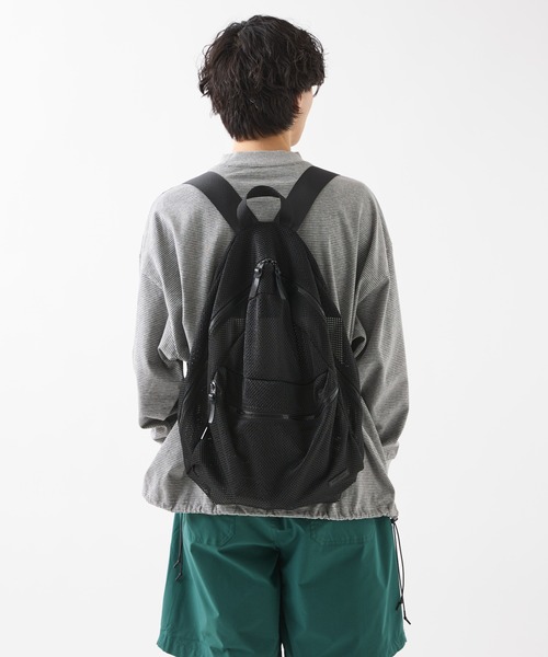 【美品】thingsthatmatter MESH BACKPACKメッシュ ONE-SHOULDER MESH BACKPACK ¥22,000 tax in BLACK 巾着タイプの