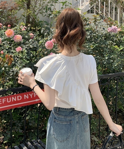 GEMEDA tシャツ アシンメトリーフリルTシャツ レディース : ZOZOTOWN