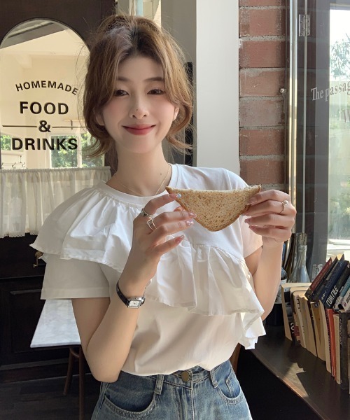 ほぼ未使用 ADEAM アシンメトリー フリル Tシャツ 2023コレクション GEMEDA tシャツ アシンメトリーフリルTシャツ レディース : ZOZOTOWN