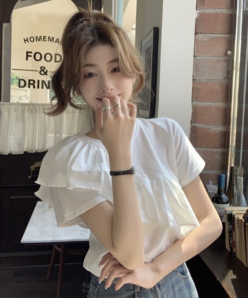 GEMEDA tシャツ アシンメトリーフリルTシャツ レディース : ZOZOTOWN