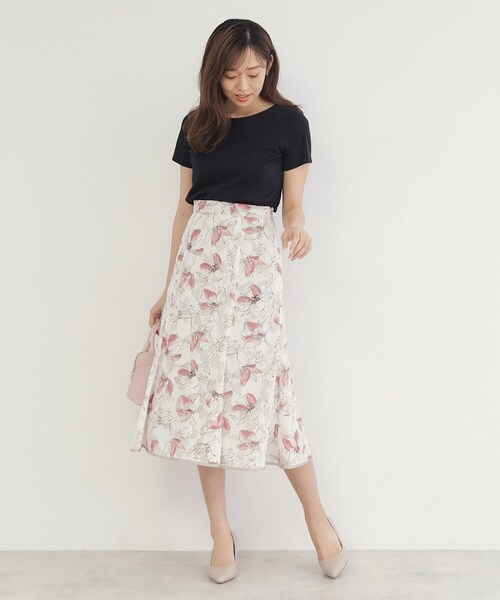 リナシメントフローラルプリント プリーツスカートイタリア製 bouquet プリント プリーツスカート （ロング・マキシ丈スカート