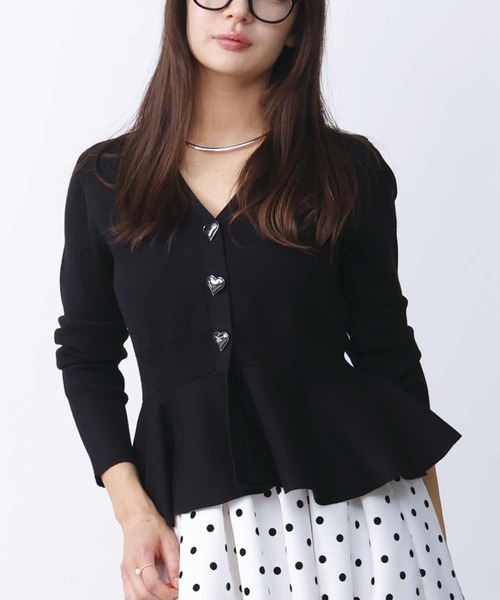 PICCIN PERLA カーディガン ハートボタンペプラムカーディガン