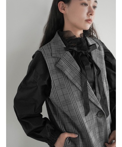 ブラウス シャツ Neck tulle ribbon blouse レディース