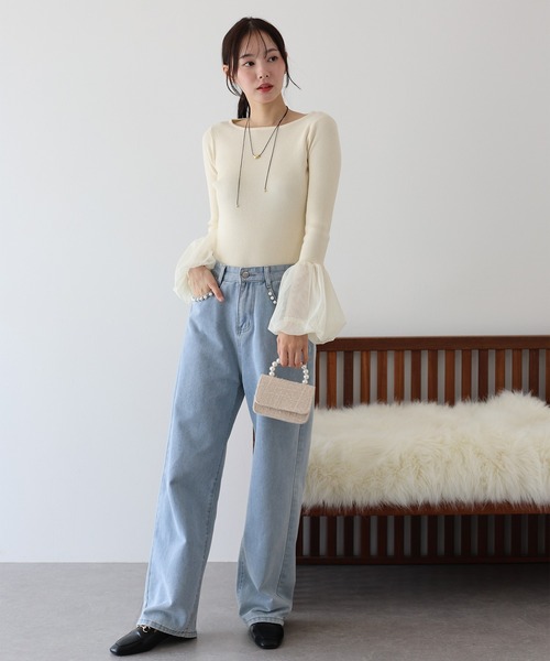BLUEEAST ニット セーター チュールカフスリブニット レディース