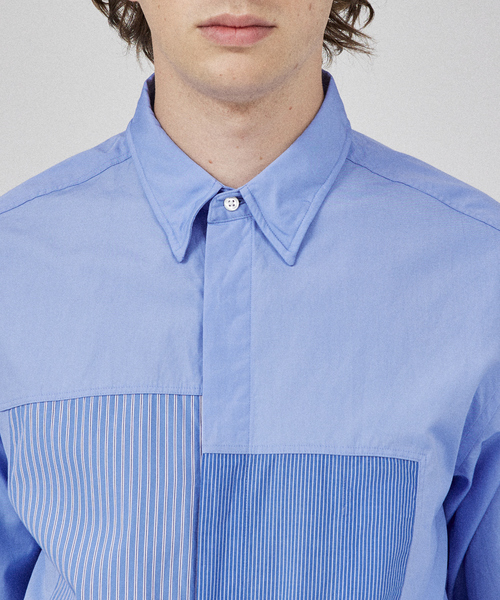 Participation パッチワークシャツ Mサイズ パッチワーク風シャツ(M) コバルト | EDGE OF LINE｜ONLINE STORE