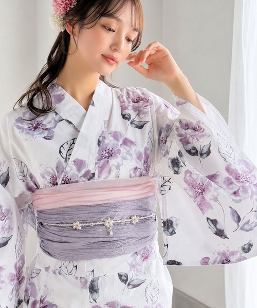 utatane 浴衣 浴衣3点セット 綿麻 紺色の麻の葉と鞠 レディース