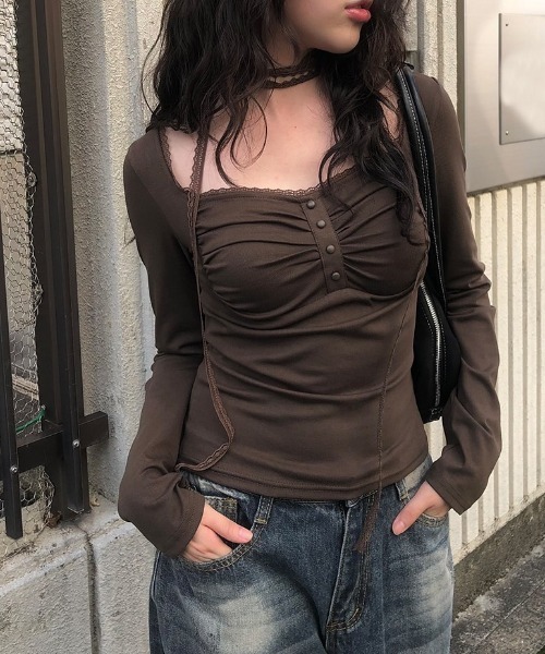 anyonemore tシャツ レーススカーフスクエアシャーリングTシャツ