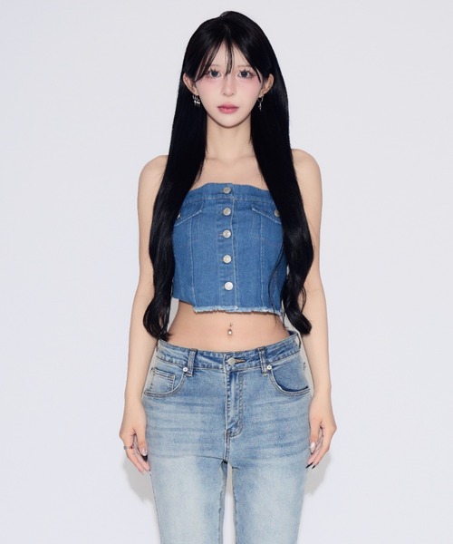 新品未使用  jeans  Girl デニムチューブトップ tinkerend（ティンカーエンド） チューブトップ ベアトップ Denim Tube