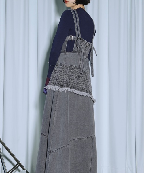 Ezick ワンピース lady mode shirring デザインデニムワンピース