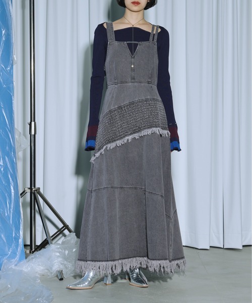 Ezick ワンピース lady mode shirring デザインデニムワンピース