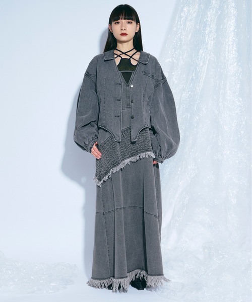 Ezick ワンピース lady mode shirring デザインデニムワンピース